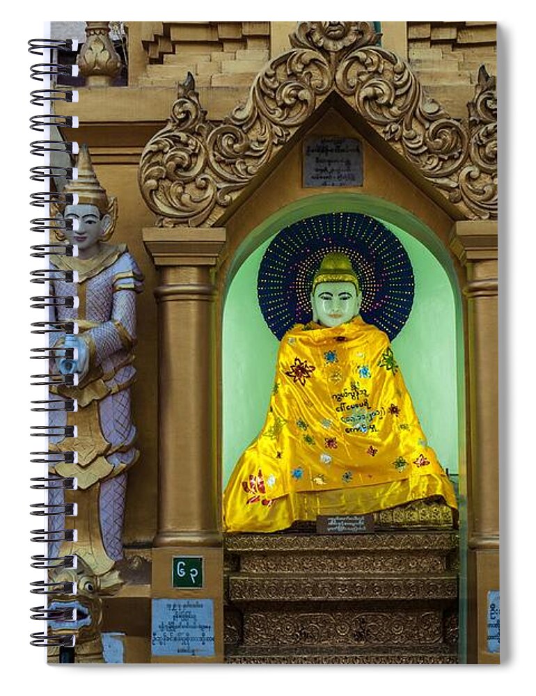 Burma Spiral Notebook featuring the photograph Buddha at Swedagon Pagoda by Judith Barath