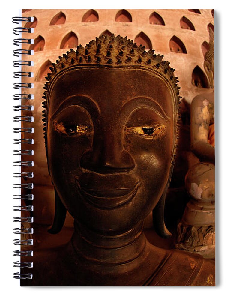 Black Spiral Notebook featuring the photograph Buddha Laos 1 by Bob Christopher