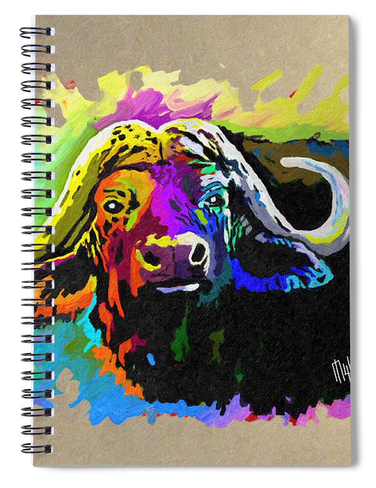 Kenya Spiral Notebook featuring the painting Buffalo Boss by Anthony Mwangi