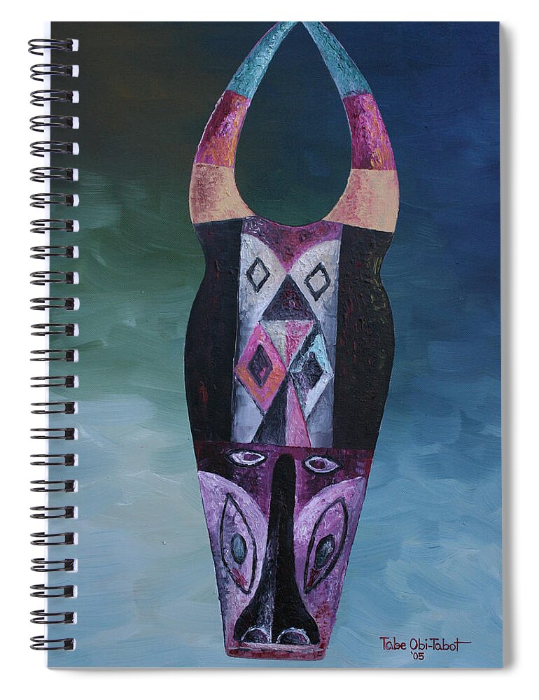 Buffalo Mask Spiral Notebook featuring the painting Buffalo Mask by Obi-Tabot Tabe