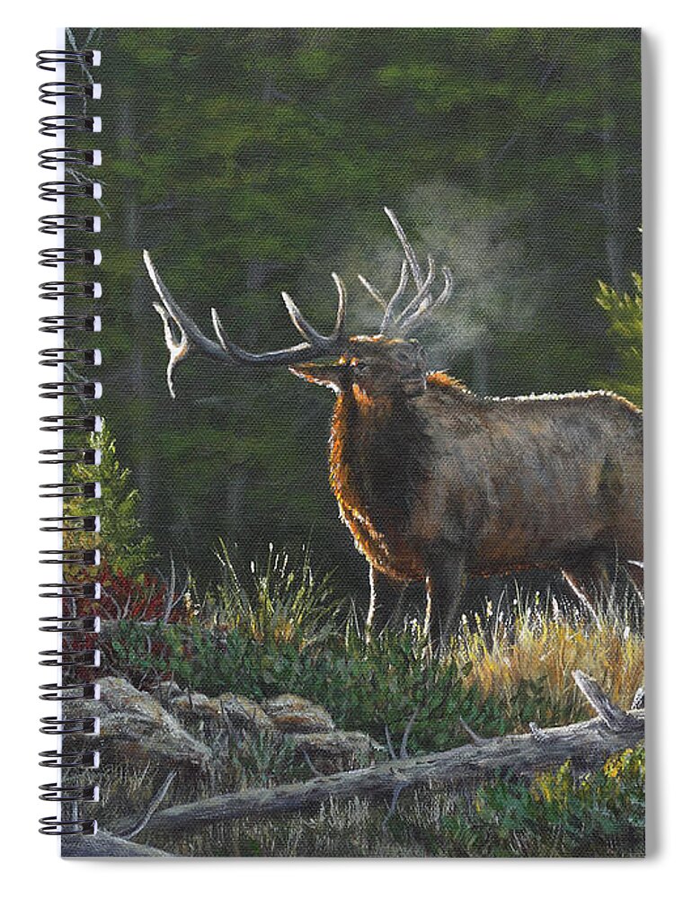 Elk Spiral Notebook featuring the painting Bugling Bull by Kim Lockman