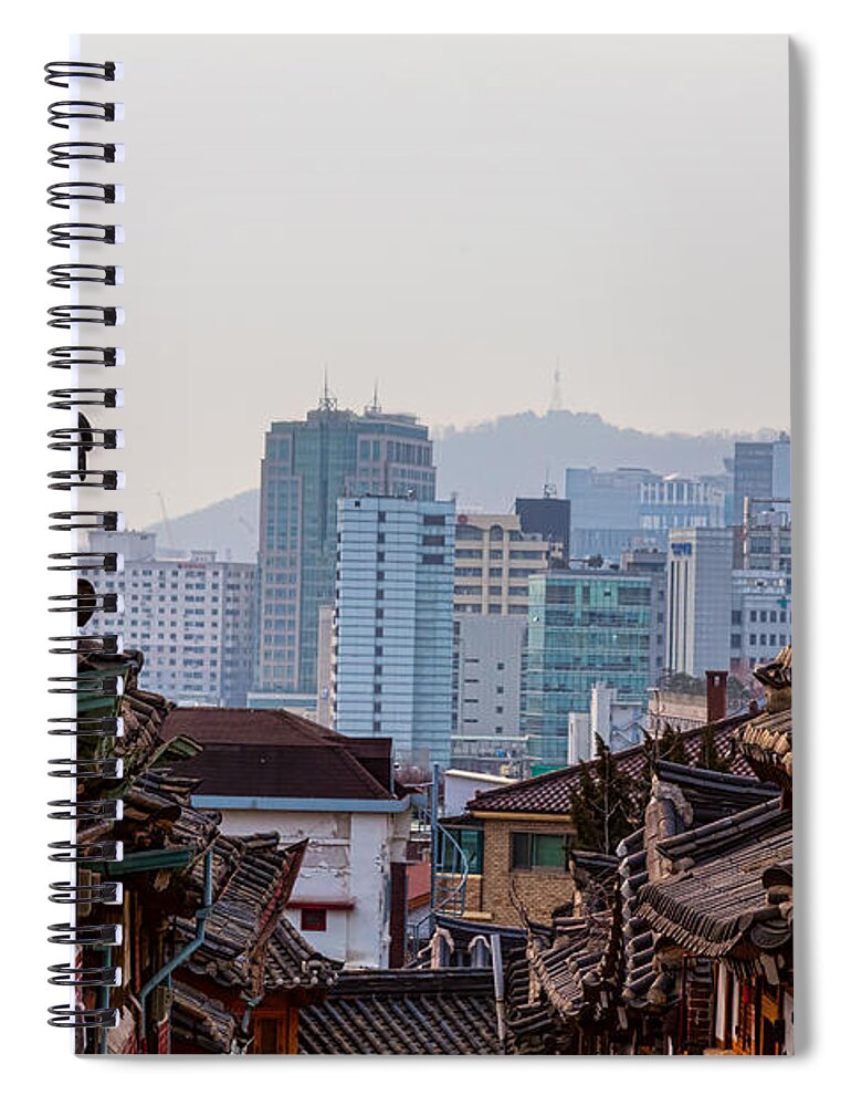 Korea Spiral Notebook featuring the photograph Bukchon Hanok Village Contrast by James BO Insogna