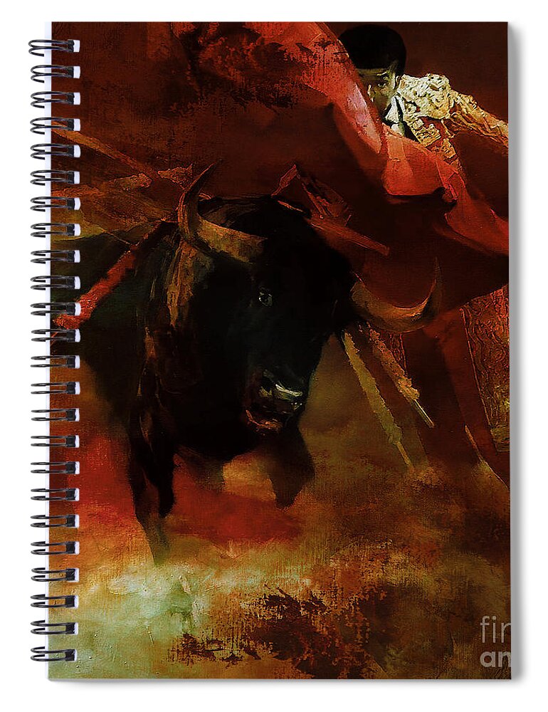 Buffalo Spiral Notebook featuring the painting Bull Fightiing 67U by Gull G