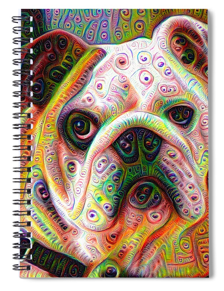 Bulldog Spiral Notebook featuring the digital art Bulldog surreal deep dream image by Matthias Hauser