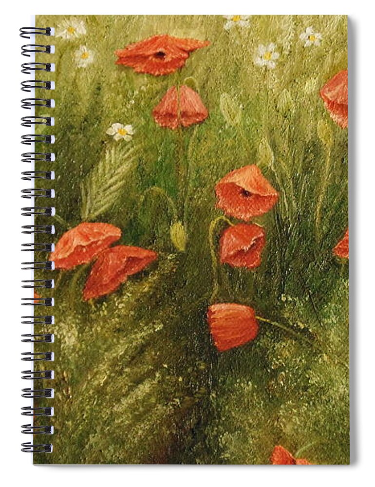 Poppies Spiral Notebook featuring the painting Bunch Of Poppies by Angeles M Pomata