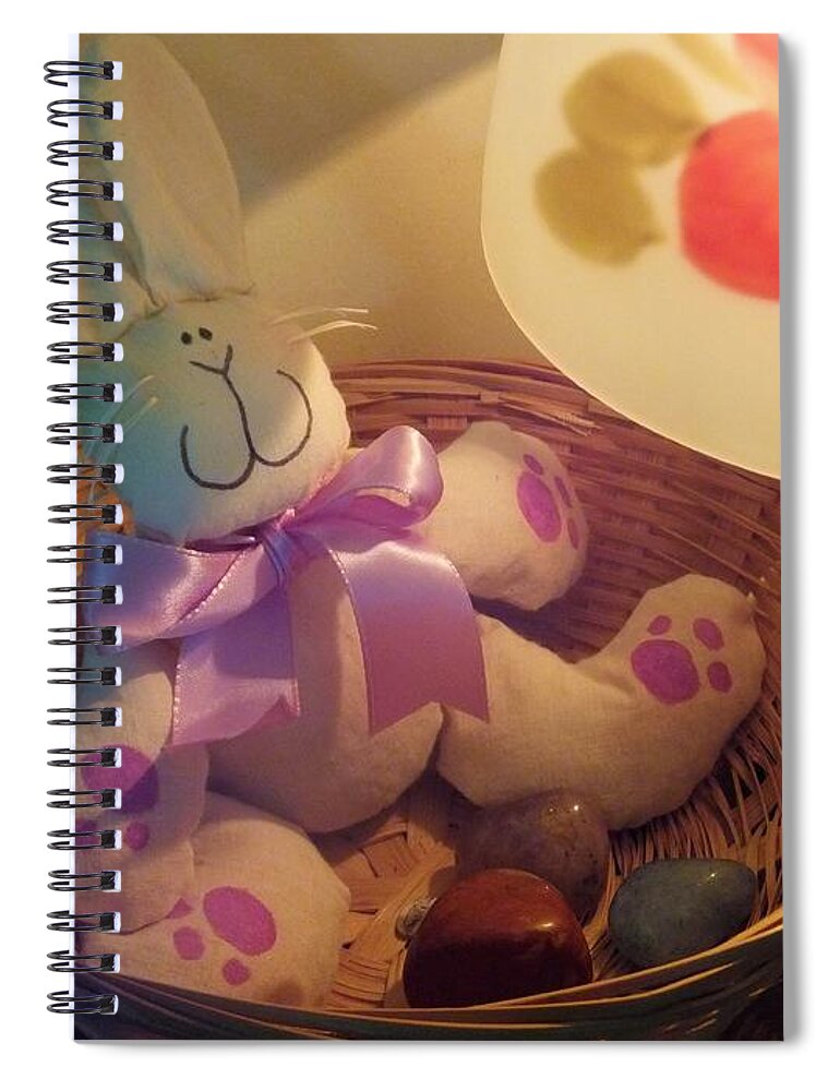 Bunny Spiral Notebook featuring the photograph Bunny In A Basket by Denise F Fulmer