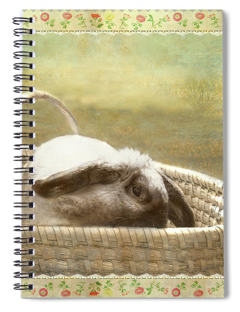  Spiral Notebook featuring the photograph Bunny in Easter Basket by Adele Aron Greenspun