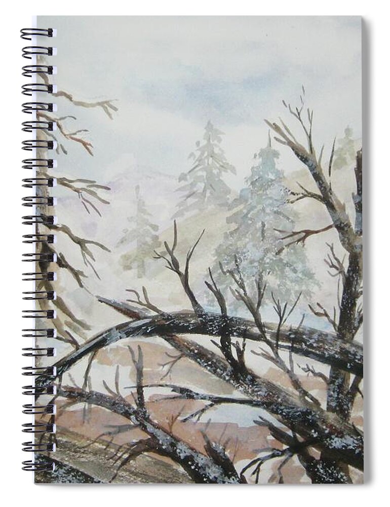Burned Forest Spiral Notebook featuring the painting Burned Forest in the Snow by Ellen Levinson