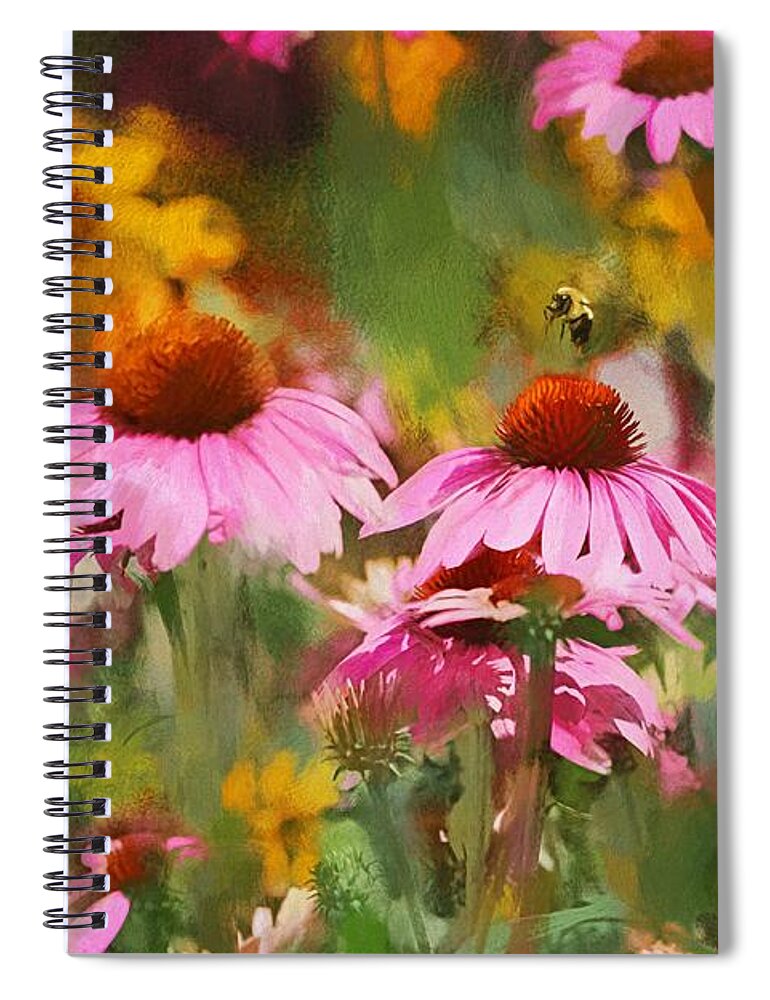 Coneflowers Spiral Notebook featuring the mixed media Busy As A Bee by Tina LeCour