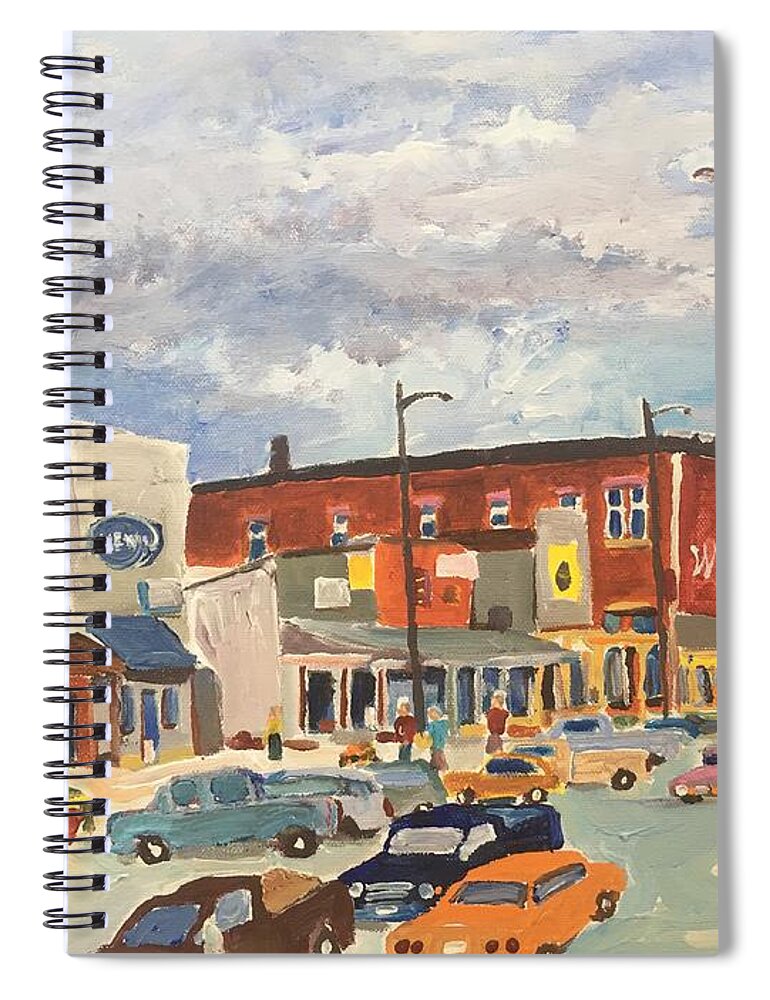 Desmet Spiral Notebook featuring the painting Busy Town by Rodger Ellingson