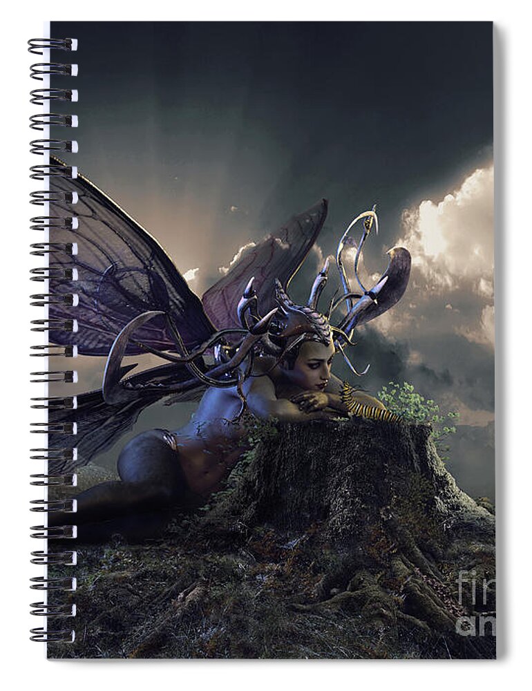 Butterfly Spiral Notebook featuring the digital art Butterfly and Caterpillar by Shanina Conway
