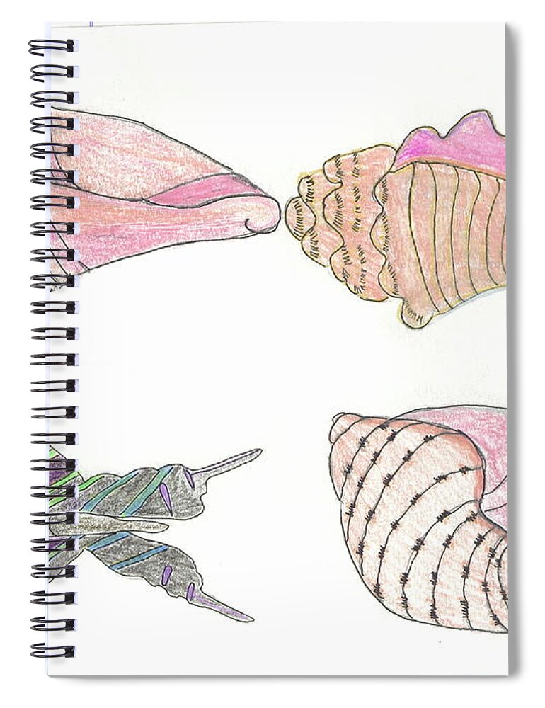 Shells Spiral Notebook featuring the painting Butterfly and Seashells by Helen Holden-Gladsky