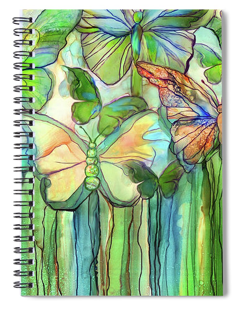 Carol Cavalaris Spiral Notebook featuring the mixed media Butterfly Bloomies 3 - Rainbow by Carol Cavalaris