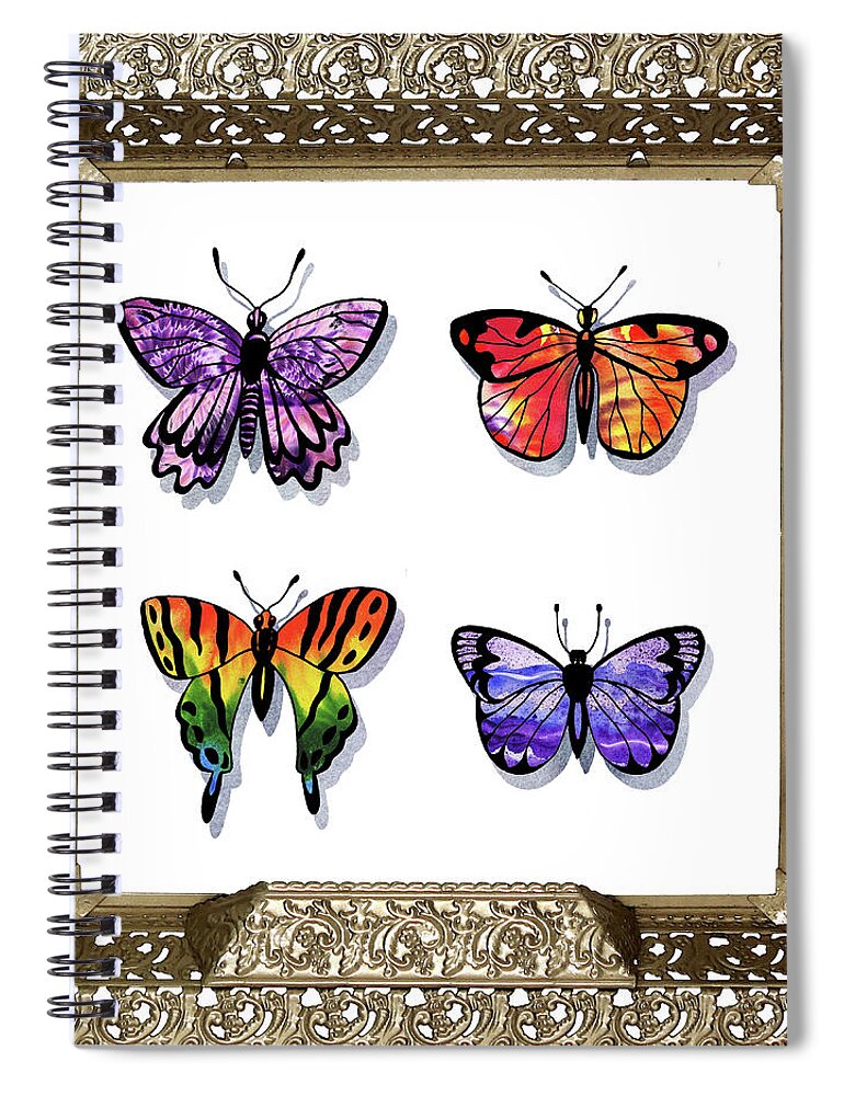 Collection Spiral Notebook featuring the painting Butterfly Collection IV Framed by Irina Sztukowski