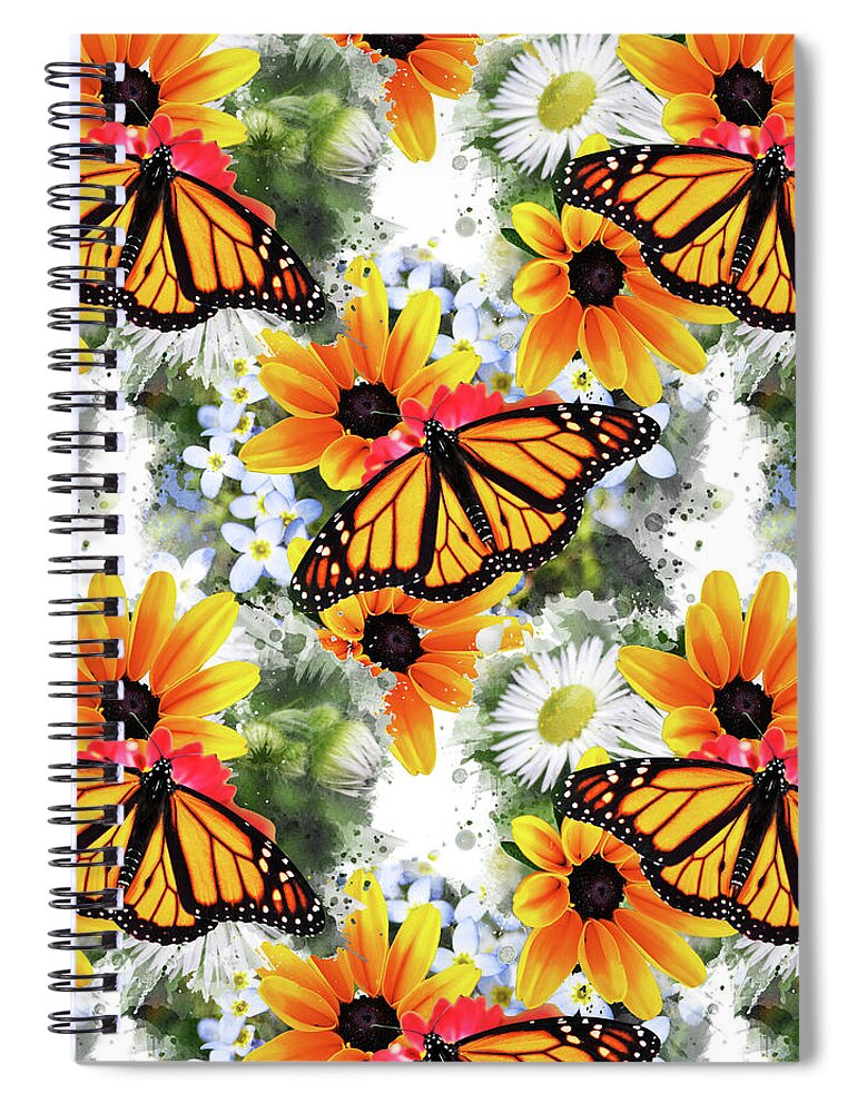 Monarch Butterfly Spiral Notebook featuring the mixed media Butterfly Pattern by Christina Rollo