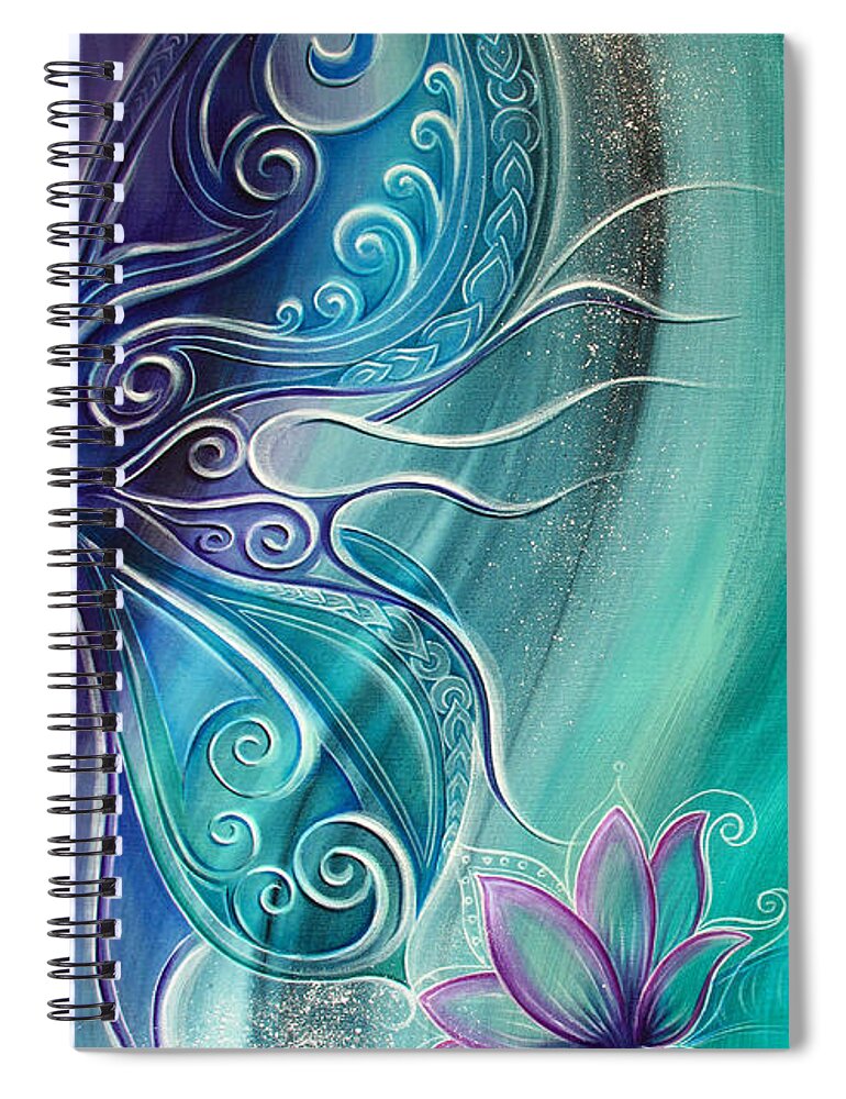 Butterfly Spiral Notebook featuring the painting Butterfly Wing with Lotus by Reina Cottier