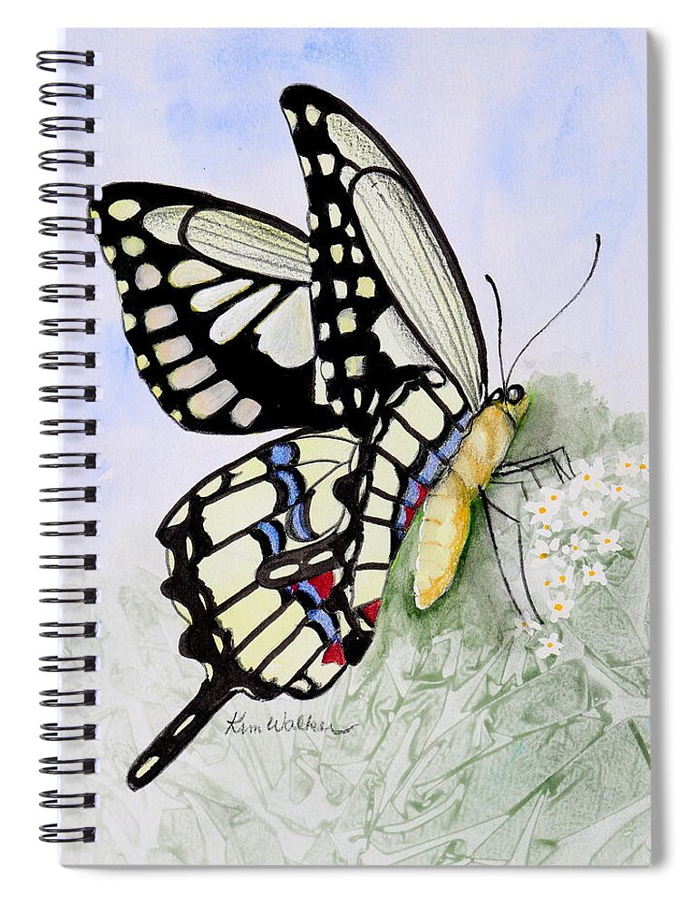 Green Spiral Notebook featuring the painting Butterrfly Watercolor by Kimberly Walker