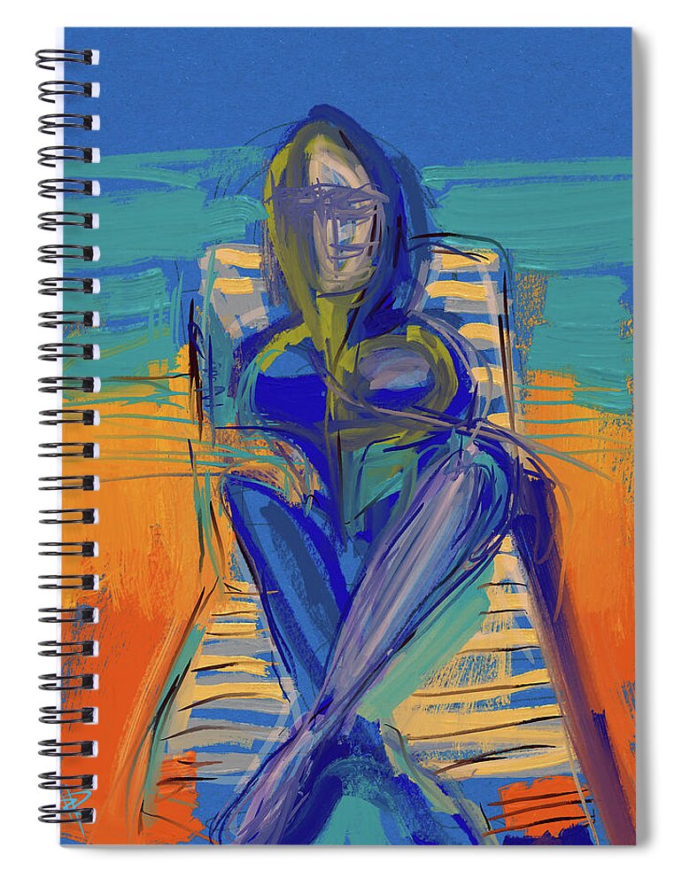 Beach Spiral Notebook featuring the mixed media By the sea by Russell Pierce