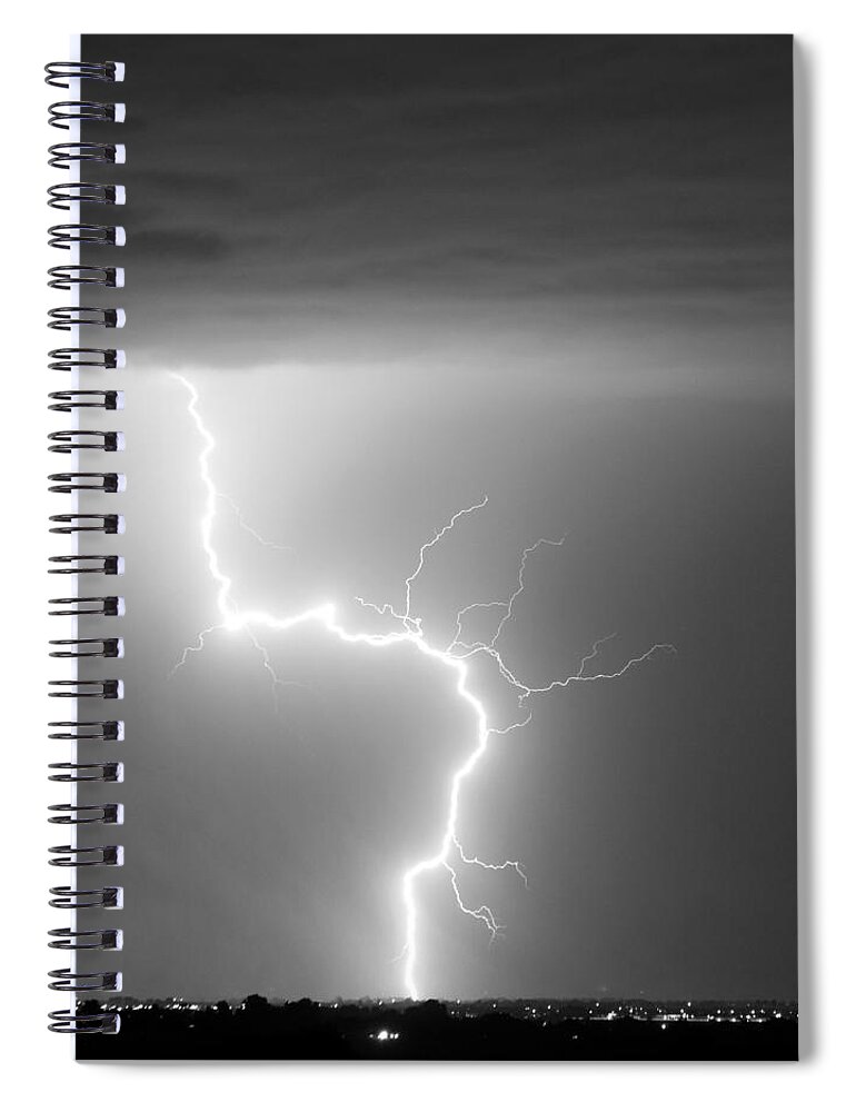 City Spiral Notebook featuring the photograph C2G Lightning Strike in Black and White by James BO Insogna
