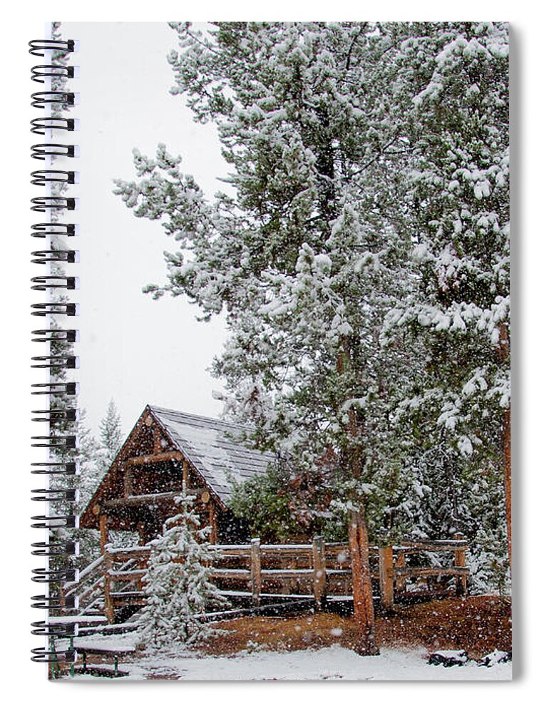 Yellowstone Spiral Notebook featuring the photograph Cabin in the Woods by Frank Madia