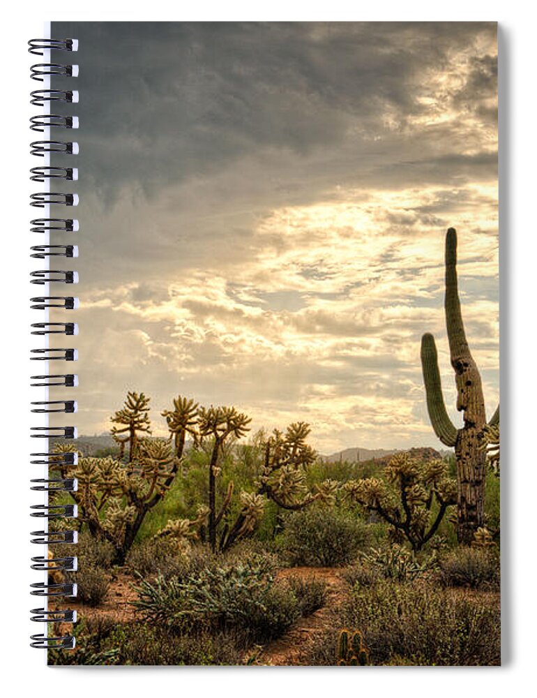 Arizona Spiral Notebook featuring the photograph Cactus Man Greeting the Morning by Saija Lehtonen