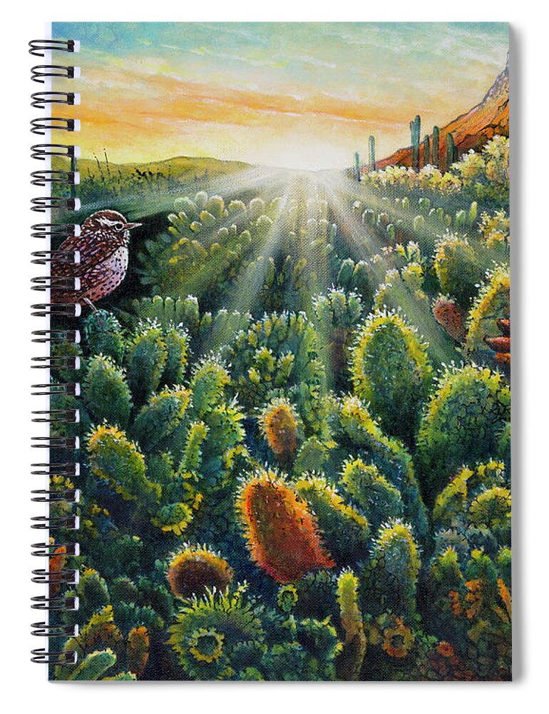 Cactus Wren Spiral Notebook featuring the painting Cactus Wren by Michael Frank