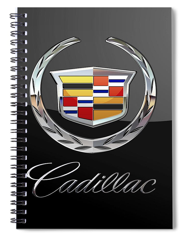 'wheels Of Fortune' By Serge Averbukh Spiral Notebook featuring the photograph Cadillac - 3 D Badge On Black by Serge Averbukh