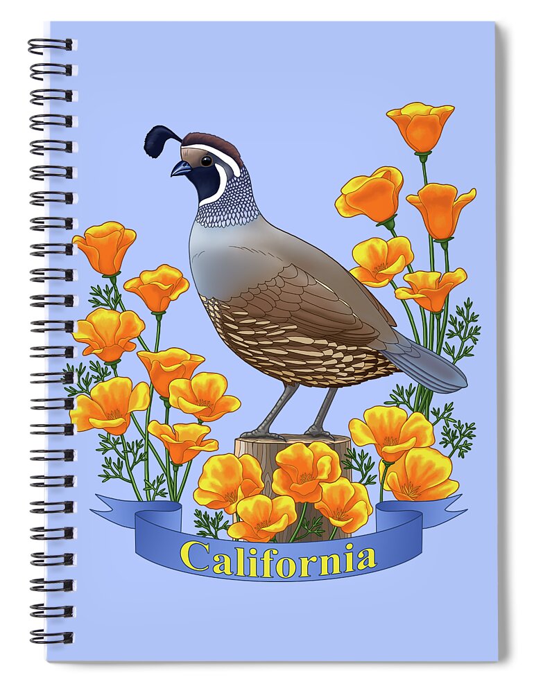 California Spiral Notebook featuring the painting California Quail and Golden Poppies by Crista Forest