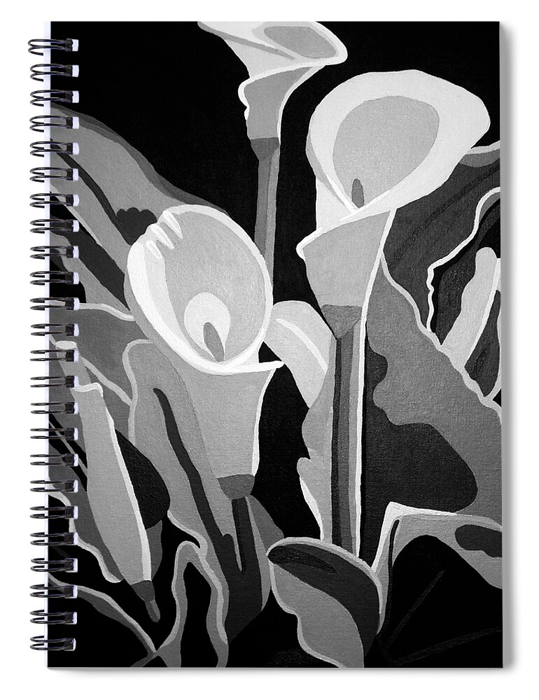 Abstract Spiral Notebook featuring the painting Calla Lilies BW by Angelina Tamez