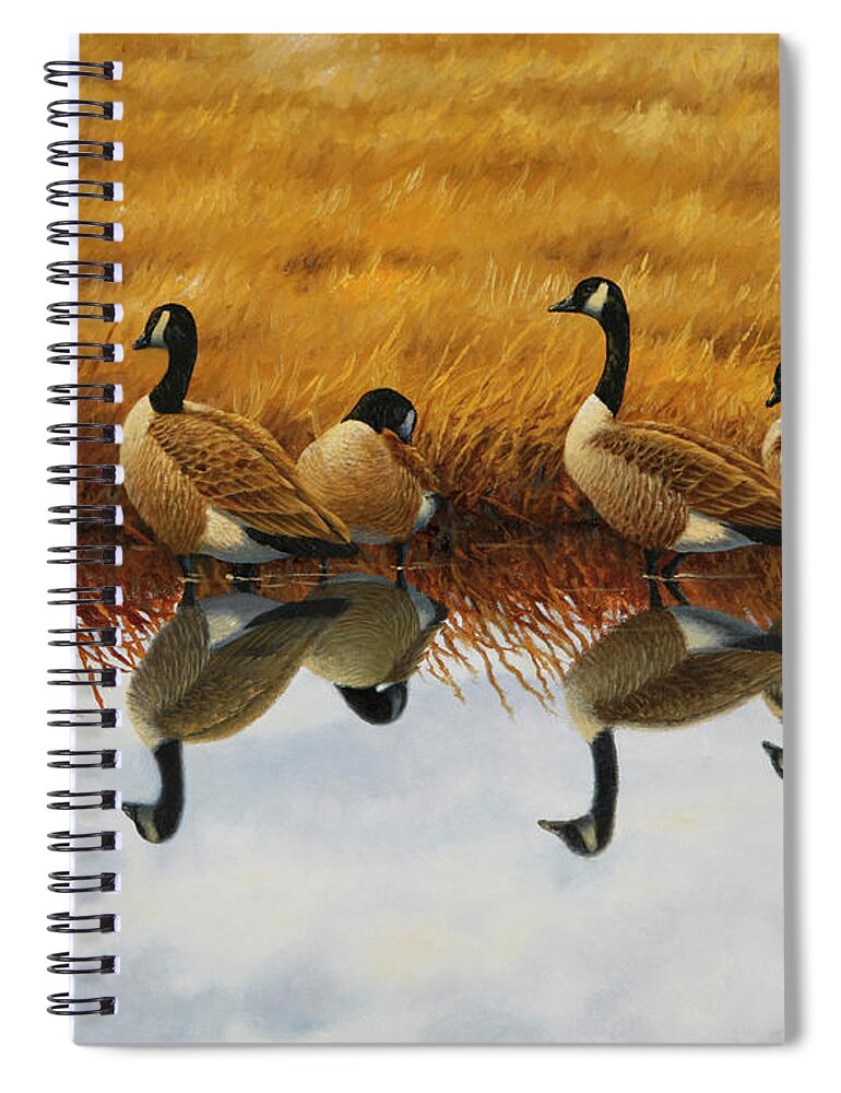 Canada Geese Spiral Notebook featuring the painting Calm Creek Canada Geese by Guy Crittenden