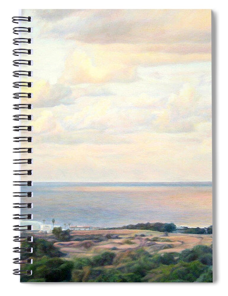  Beach Spiral Notebook featuring the painting Calm sea... View from my balkon by Maya Bukhina
