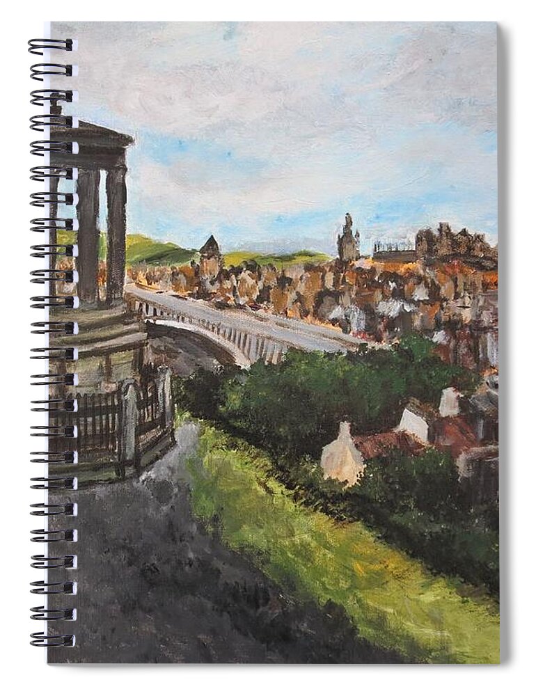 Edinburgh Spiral Notebook featuring the painting Calton Hill over Auld Reekie by C E Dill