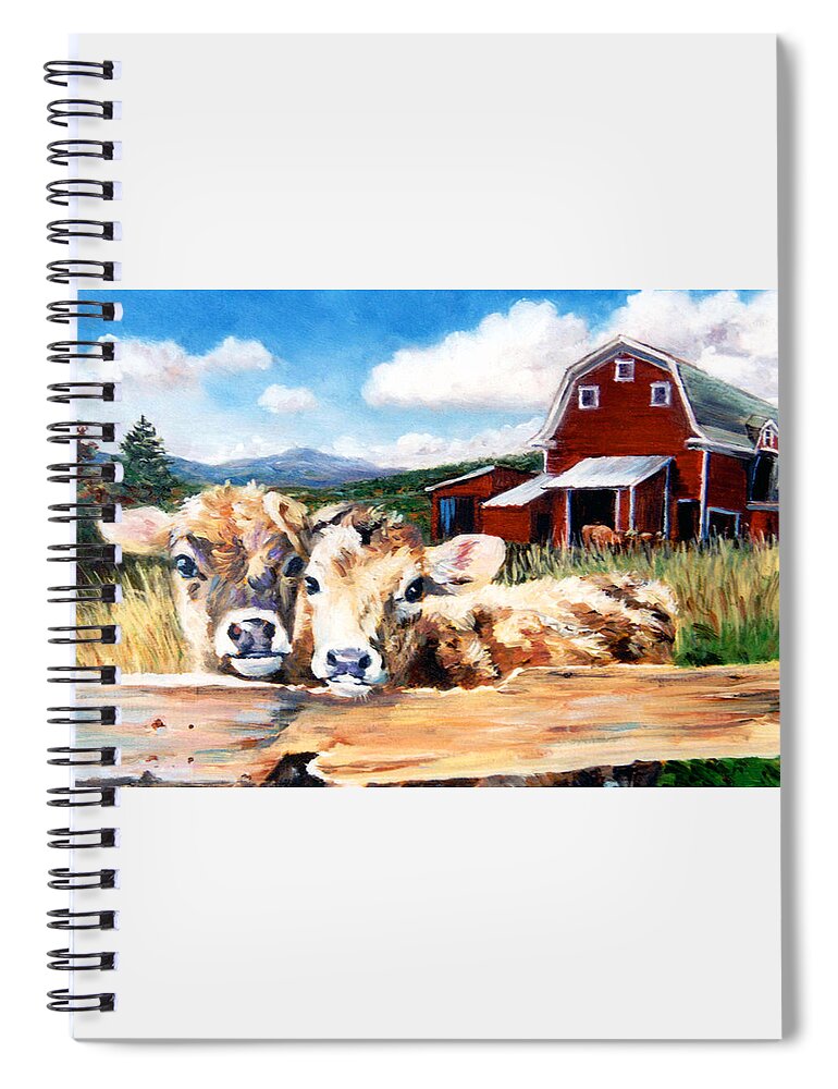 Cows Spiral Notebook featuring the painting Calves by Marie Witte