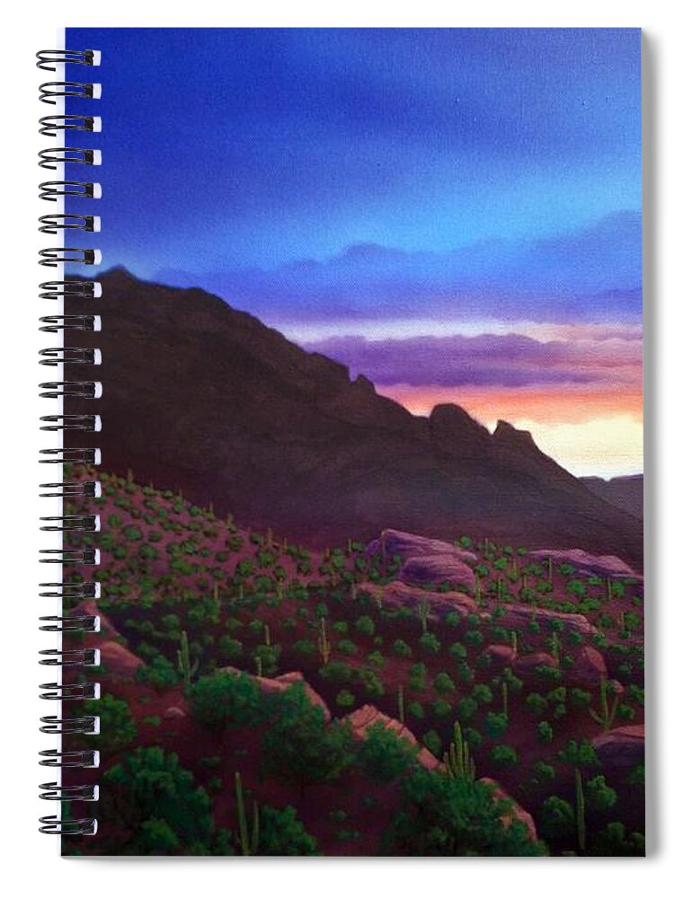 Camelback Mountain Spiral Notebook featuring the painting Camelback Mountain Dusk by Jerry Bokowski