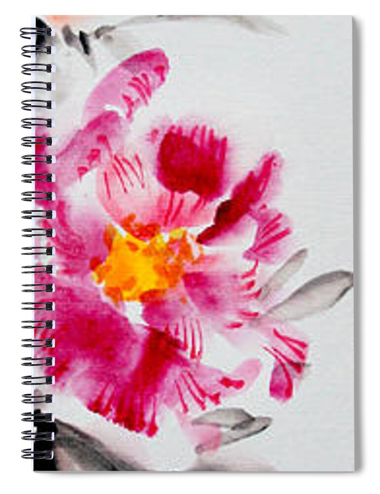 Japanese Spiral Notebook featuring the painting Camellia And Butterfly by Fumiyo Yoshikawa