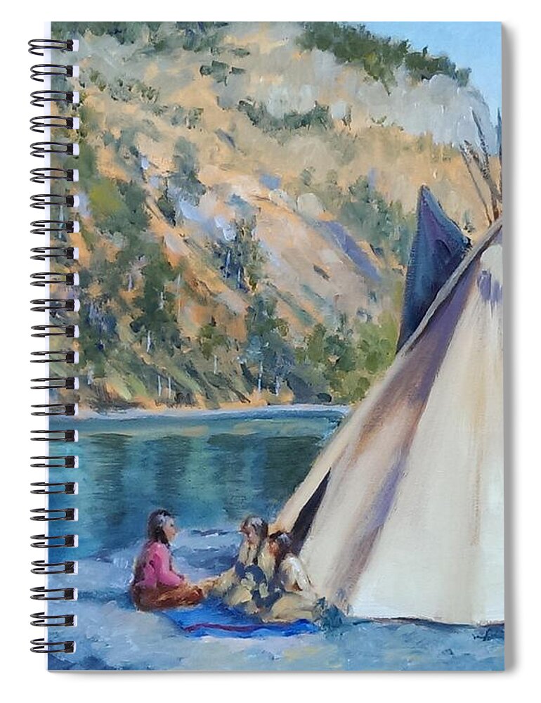 Tipi Spiral Notebook featuring the painting Camp by the Lake by Connie Schaertl