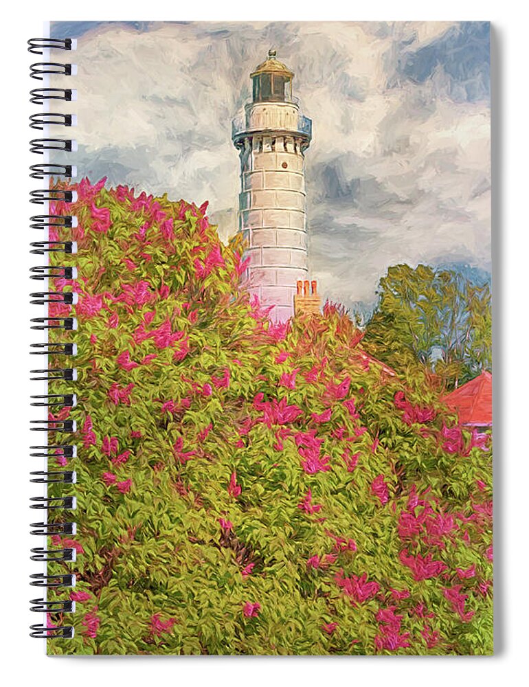 Lighthouses Spiral Notebook featuring the photograph Cana Island Lilacs by Susan Rissi Tregoning