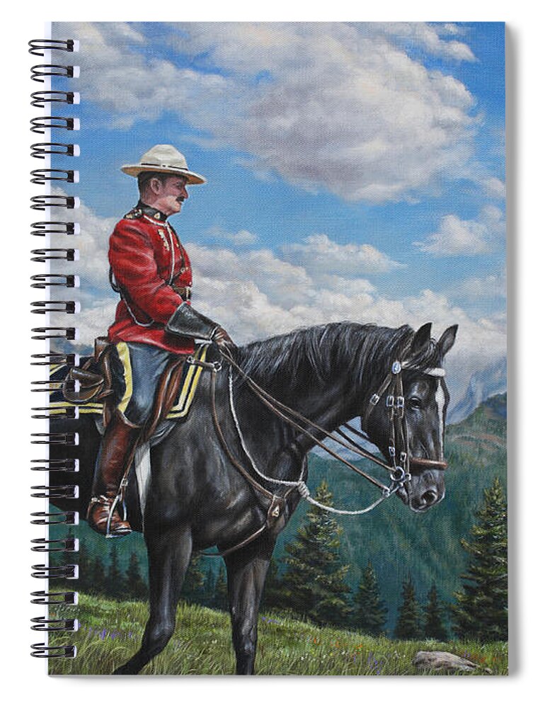 Canadian Mountie Spiral Notebook featuring the painting Canadian Majesty by Kim Lockman