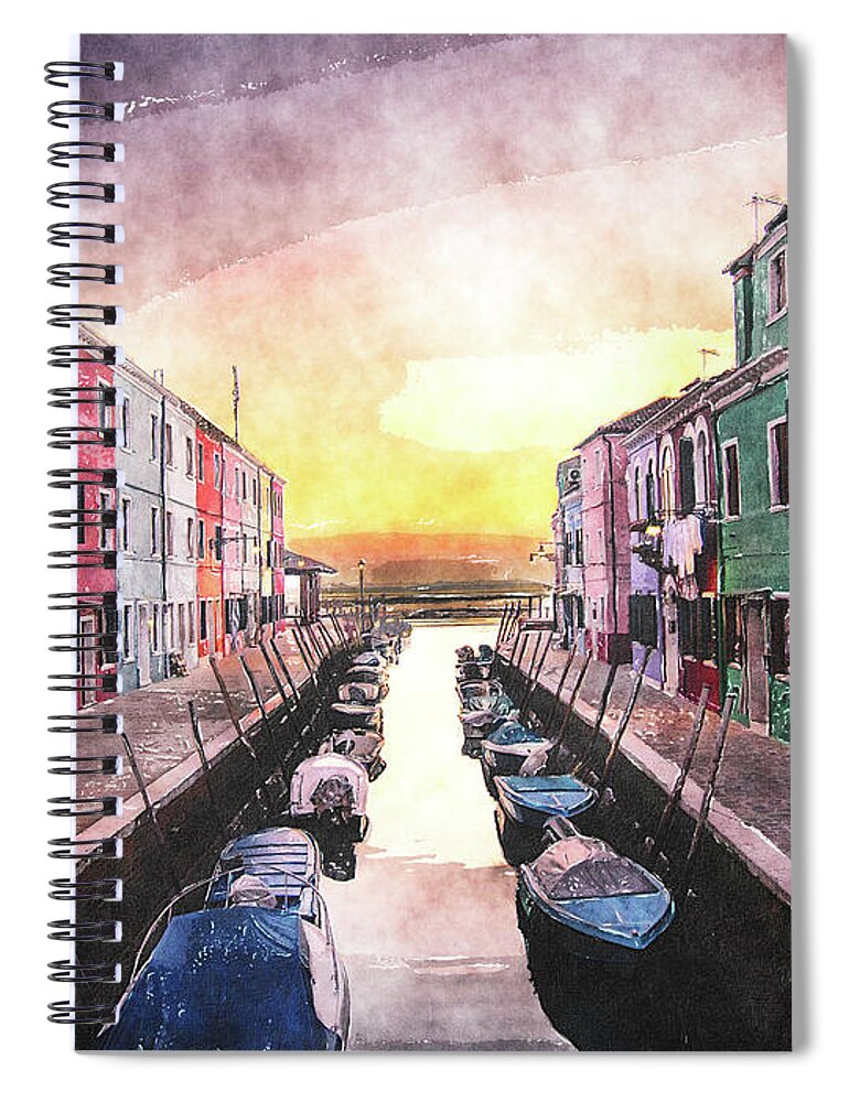 Venice Spiral Notebook featuring the digital art Canal In Venice Italy by Phil Perkins
