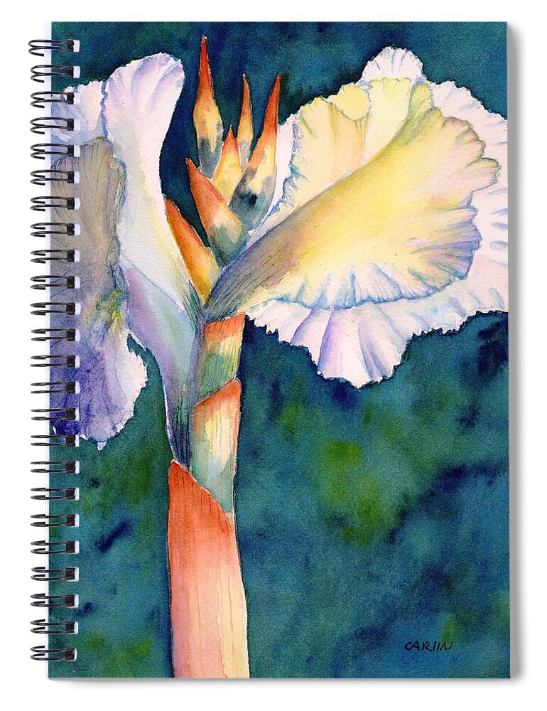 Canna Lilly Spiral Notebook featuring the painting Canna Flower Watercolor by Carlin Blahnik CarlinArtWatercolor