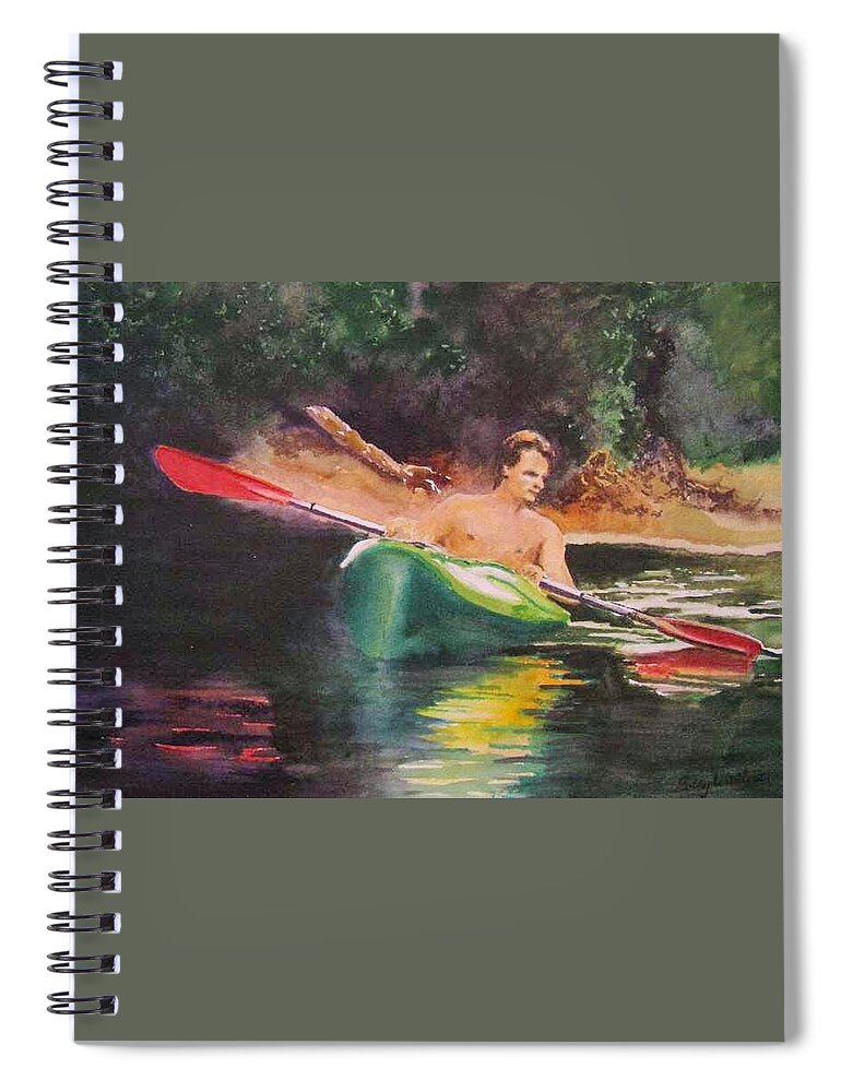Canoe Spiral Notebook featuring the painting Canoe on the Black by Bobby Walters