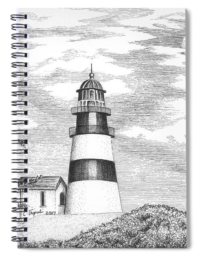 Lighthouse Spiral Notebook featuring the drawing Cape Disappointment Lighthouse by Lawrence Tripoli
