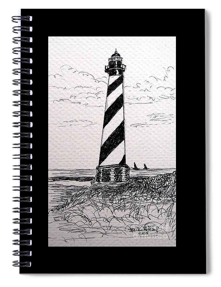 Cape Hatteras Spiral Notebook featuring the drawing Cape Hatteras Lighthouse NC by Julie Brugh Riffey