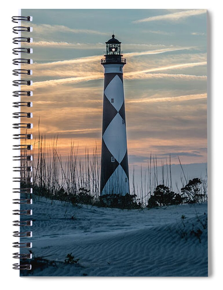 Cape Lookout Lighthouse Spiral Notebook featuring the photograph Cape Lookout Lighthouse at sunset by WAZgriffin Digital