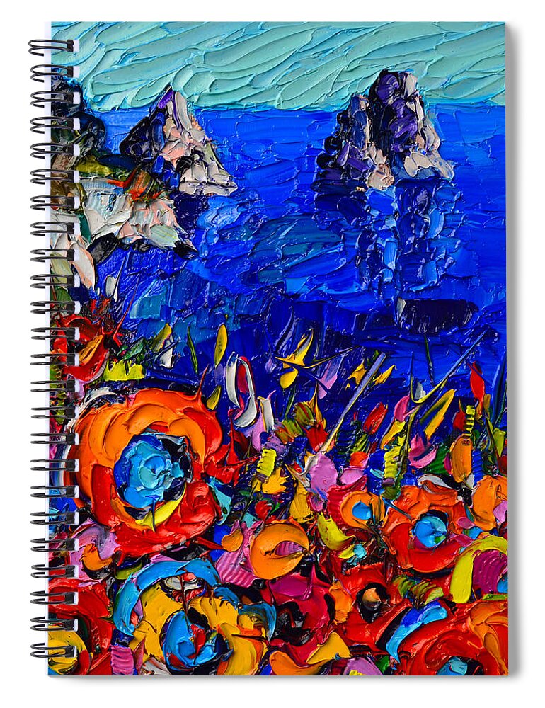 Capri Spiral Notebook featuring the painting Capri Faraglioni Italy Colors Modern Impressionist Palette Knife Oil Painting By Ana Maria Edulescu by Ana Maria Edulescu