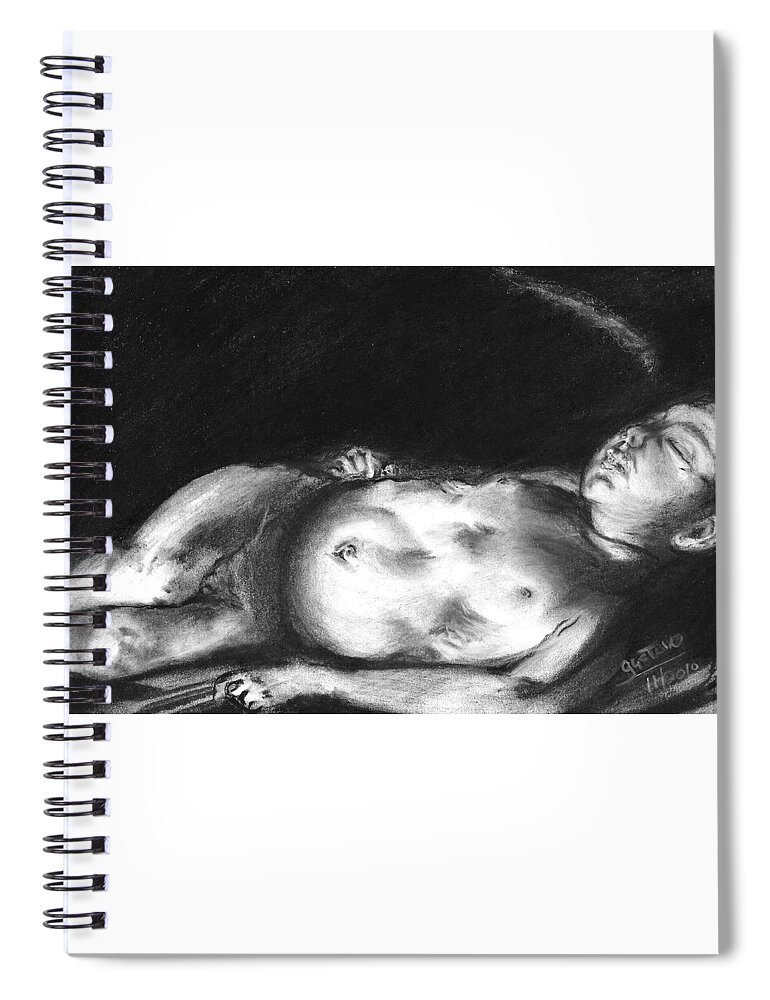 Caravaggio Spiral Notebook featuring the drawing Caravaggio's Sleeping Cupid by Gustavo Ramirez