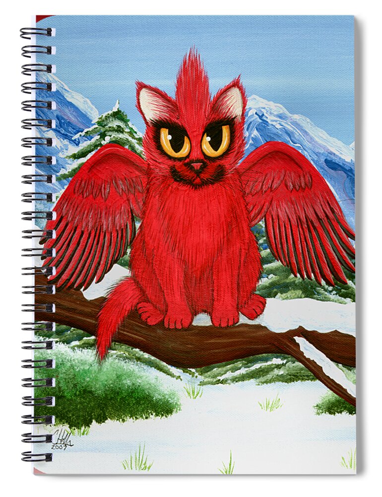 Red Cat Spiral Notebook featuring the painting Cardinal Cats by Carrie Hawks