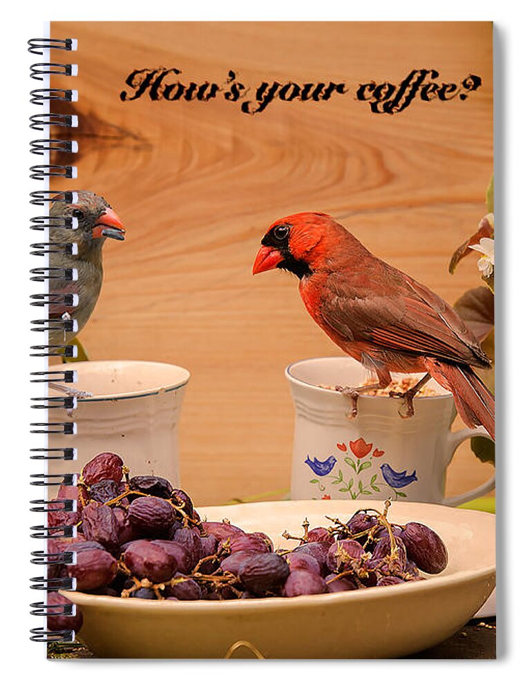 Cardinal Spiral Notebook featuring the photograph Cardinal Coffee by Metaphor Photo