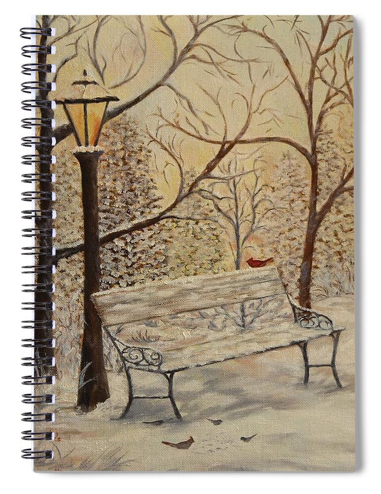 Cardinal Spiral Notebook featuring the painting Cardinal in the Snow by Douglas Ann Slusher