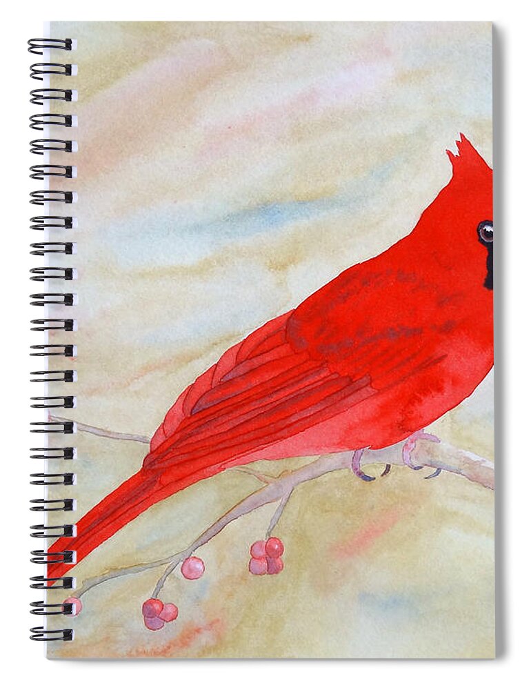 Cardinal Spiral Notebook featuring the painting Cardinal Watching by Laurel Best